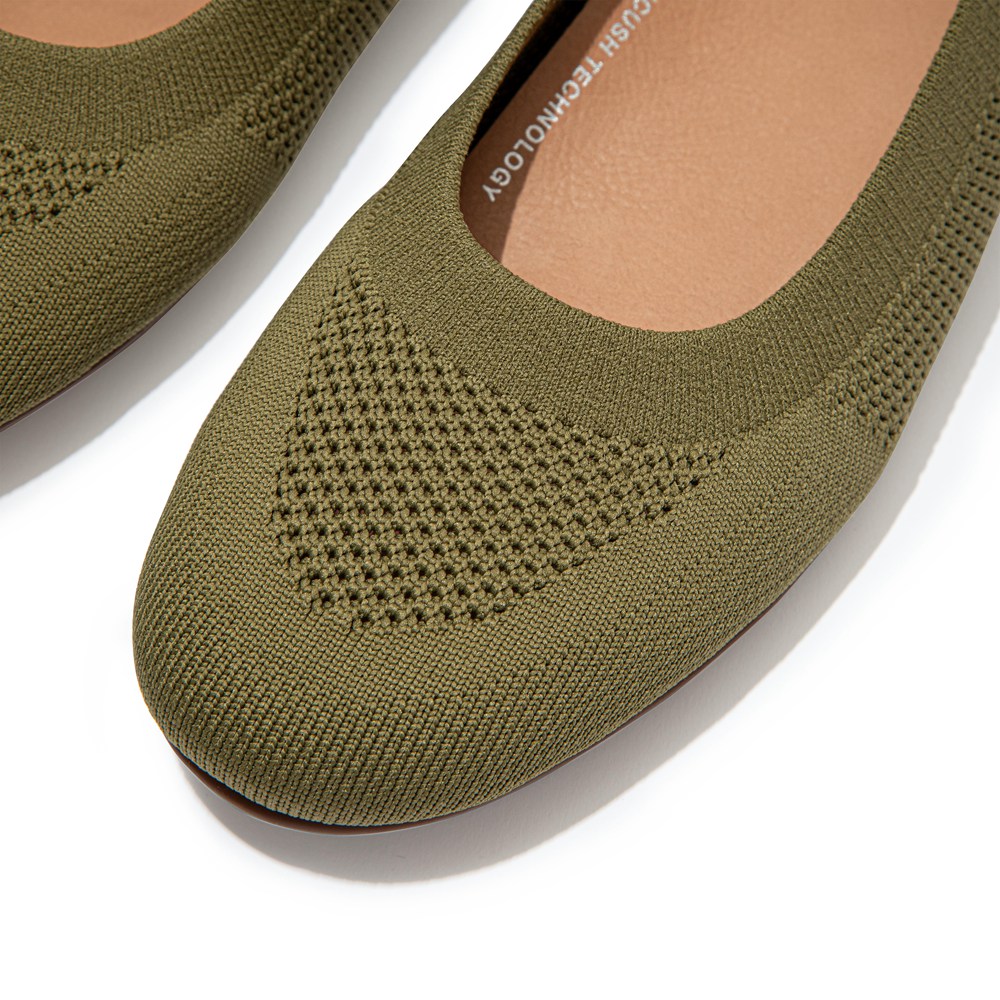 Fitflop Womens Ballet Flats - Allegro Airyknit - Olive Green - 605-OPYCZL